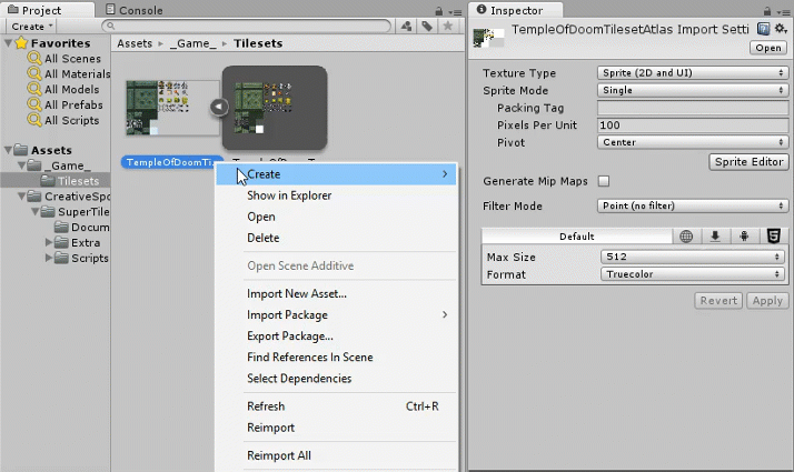 Creating a tileset from the atlas texture