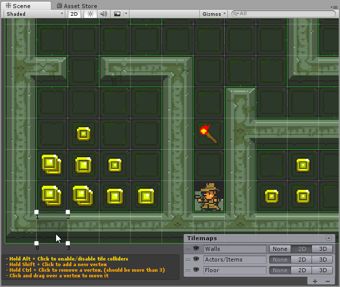 Setting up a tile collider in the scene view