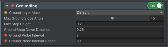 SwarmSettings Grounding section: enabled, with Ground Layer Mask set to a real layer