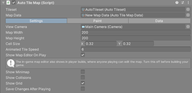 The Settings tab of the AutoTileMap inspector
