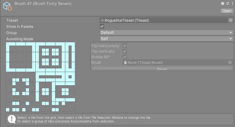 Brush47 inspector showing the 7x7 grid over its guide pattern