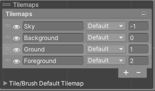 The Tilemaps overlay in the Scene view with the Pixel Platform sample group selected