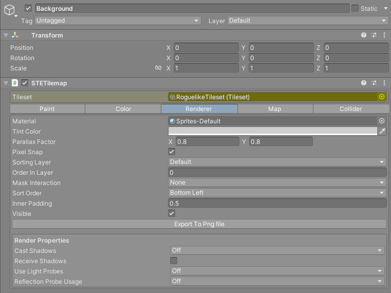 The Renderer tab of a tilemap inspector