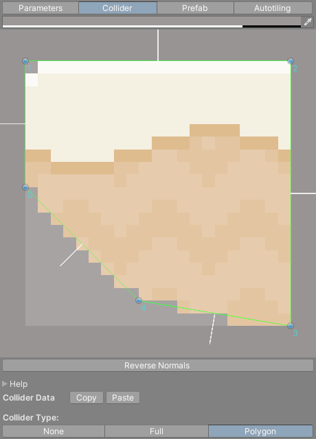Collider tab editing a polygon collider on a slope tile